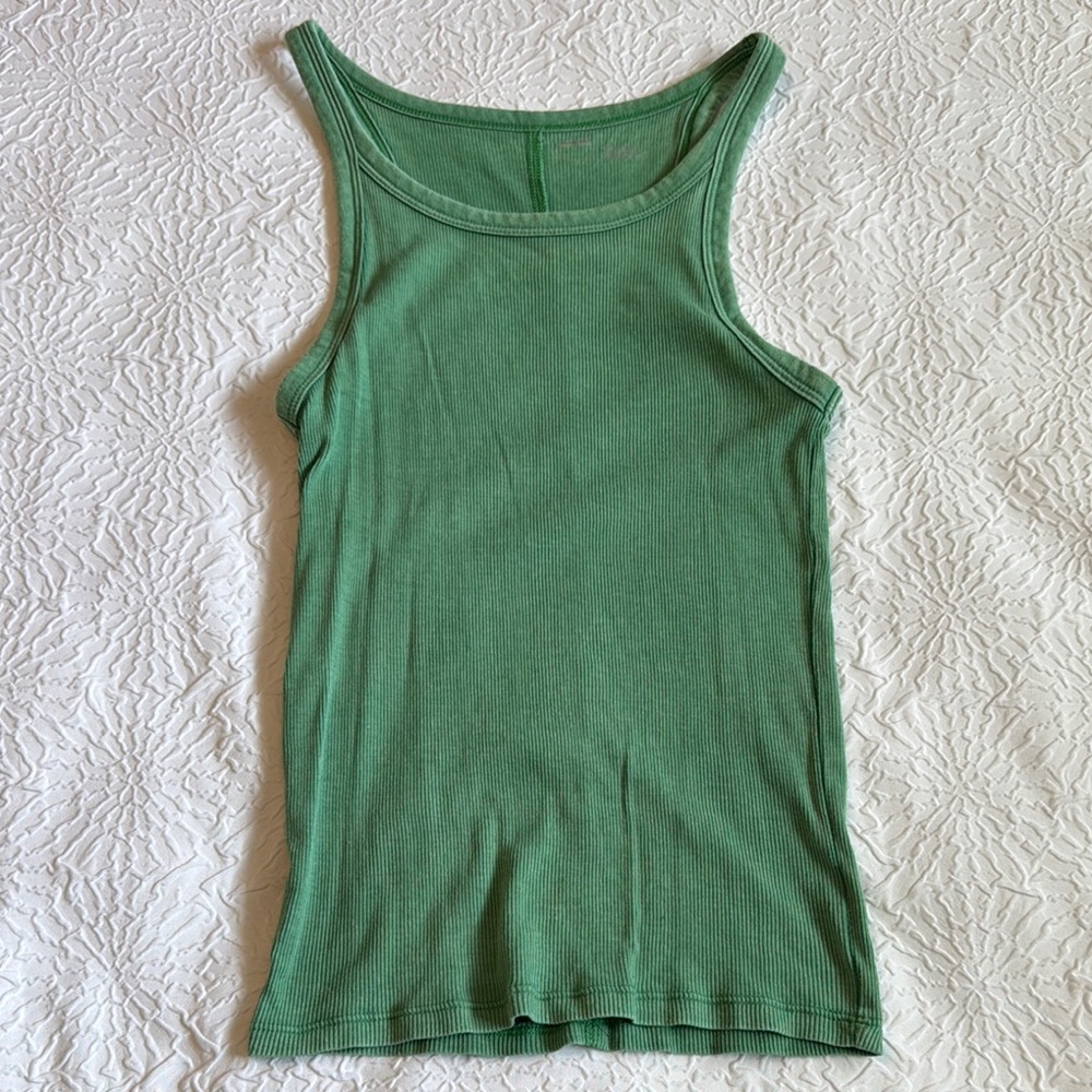 Aerie Fitted Ribbed Green Tank Top